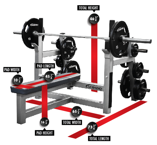 3150 Olympic Flat Bench with Plate Storage Dimensions