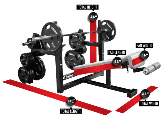 3157 Olympic Decline Bench with Plate Storage Dimensions